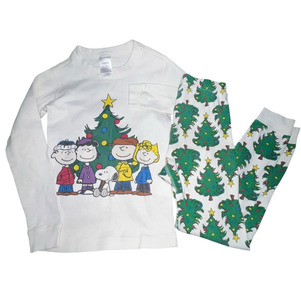 Hanna‎ Andersson Kids 120 (6-7) Christmas Holiday Peanuts Long John Pajama Set